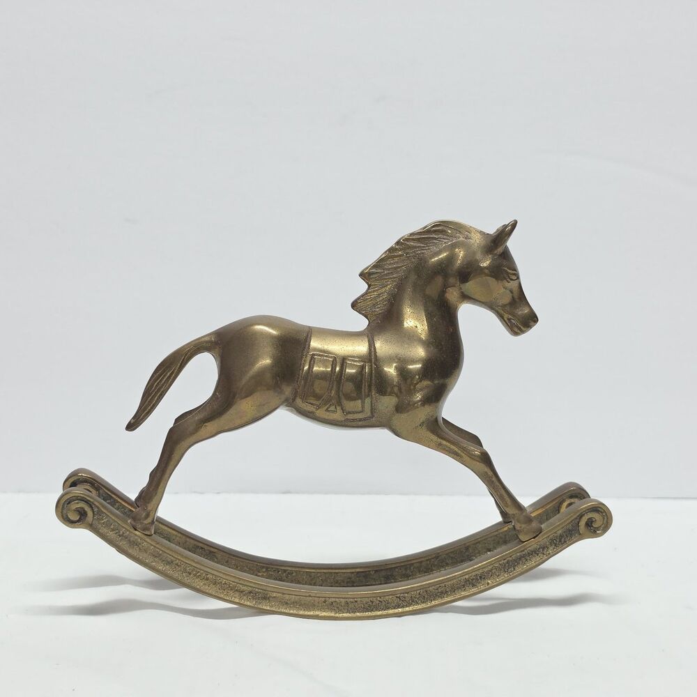 Brass Rocking Horse Figurine 8' x 6' Collectible Vintage MCM
